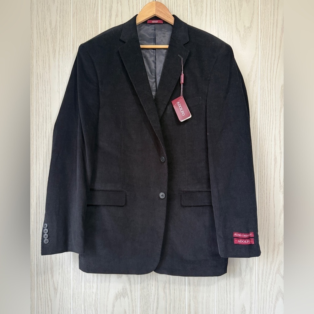 Adolfo NWT Size 44 Long  Men's Black Corduroy Jacket